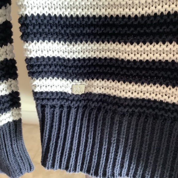 Lauren Ralph Lauren Navy & White Striped Fine Ribbed 100% Cotton Sweater Size S - Picture 5 of 13